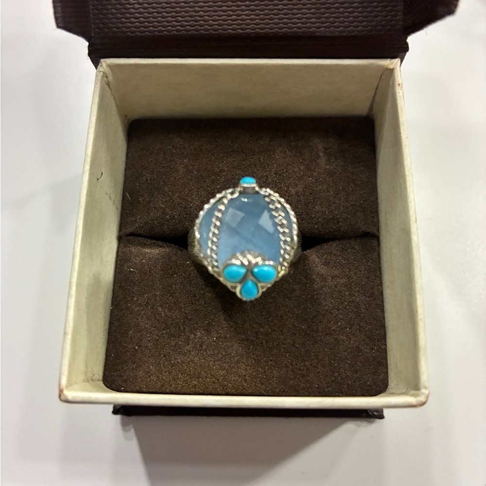Anthony Nak blue quartz & turquoise chain mail silver ring size 5